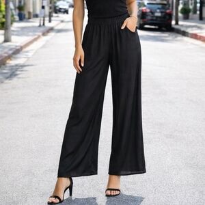 Philosophy Black Wide Leg Pants Size L High Rise Flowing Palazzo Lightweight